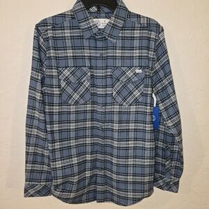 NEW Hurley Mens Blue Plaid Long Sleeve Button Up Flannel Shirt Size Small